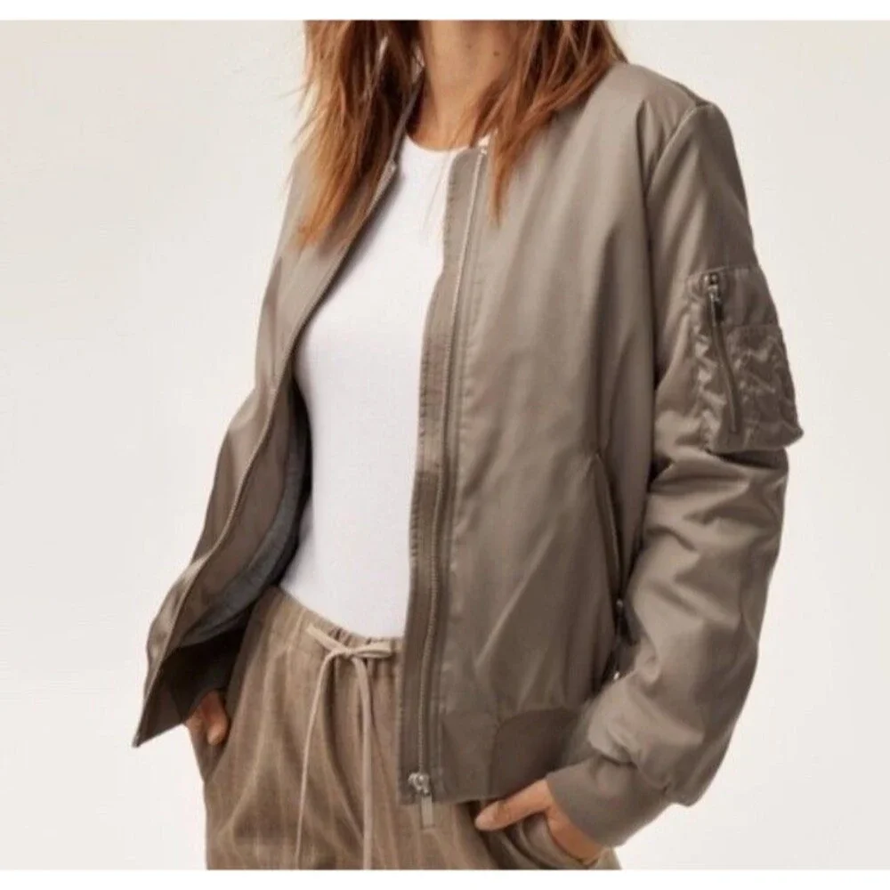 The Group by BABATON Modern Taupe Zip Pocket GILMAN Bomber Jacket Womens sz S - Picture 2 of 16